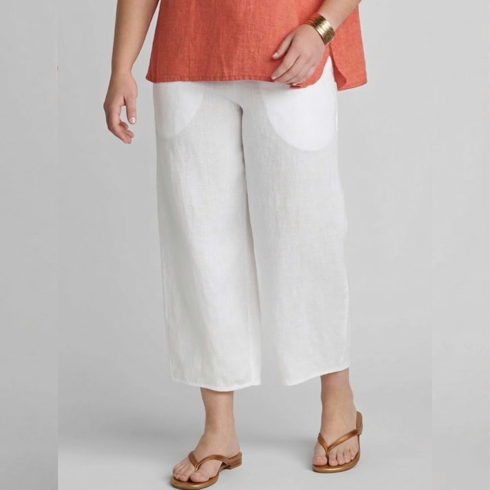 FLAX White Cropped Wide-Leg Linen Pants - Women's Size Medium